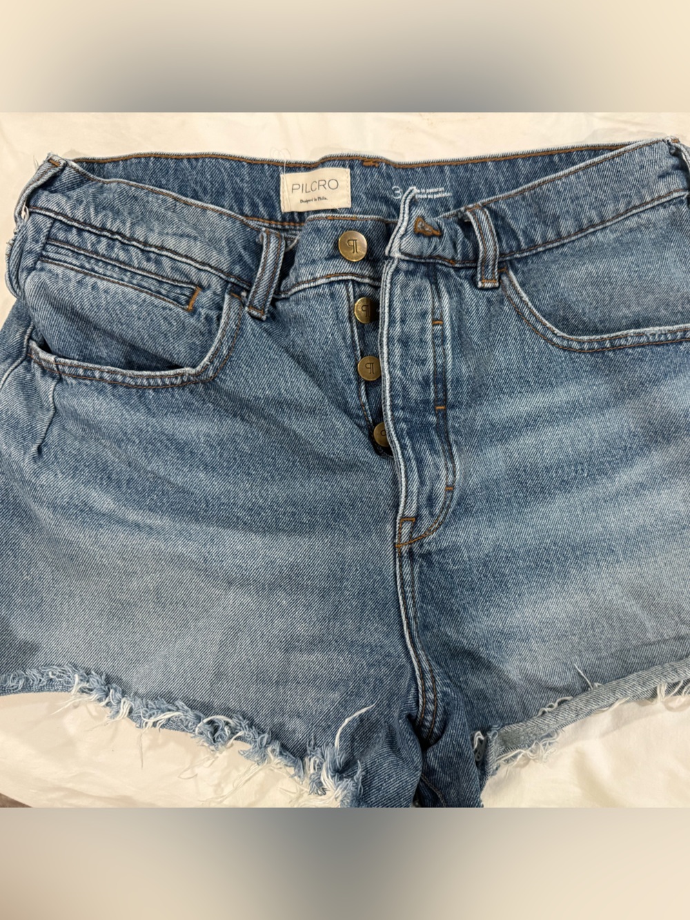 Pilcro Light Blue High-Rise Button-Fly Denim Shorts